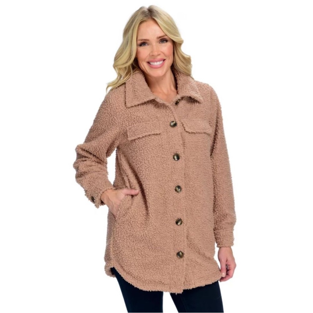Coffee Shop New York Teddy Sherpa Button Front Shirt Jacket